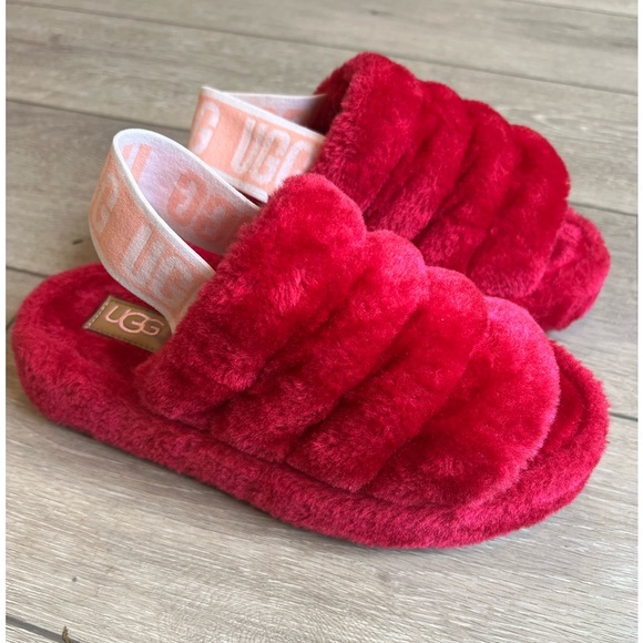 UGG Shoes - Ugg hot pink fluff yeah fur slides new without box size 40 womens 9